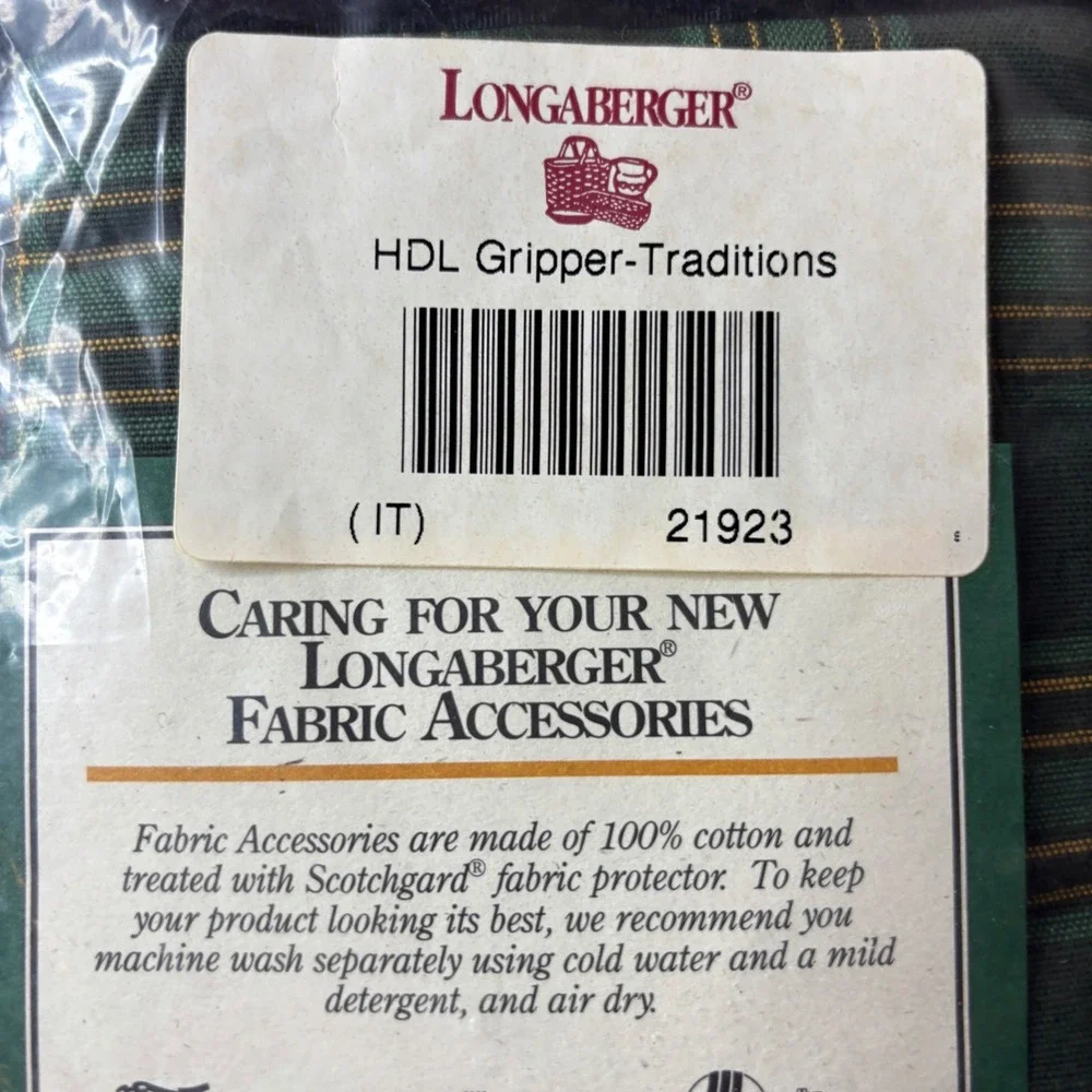 Longaberger HDL Gripper Traditions Green Plaid Basket Handle Cover 21923